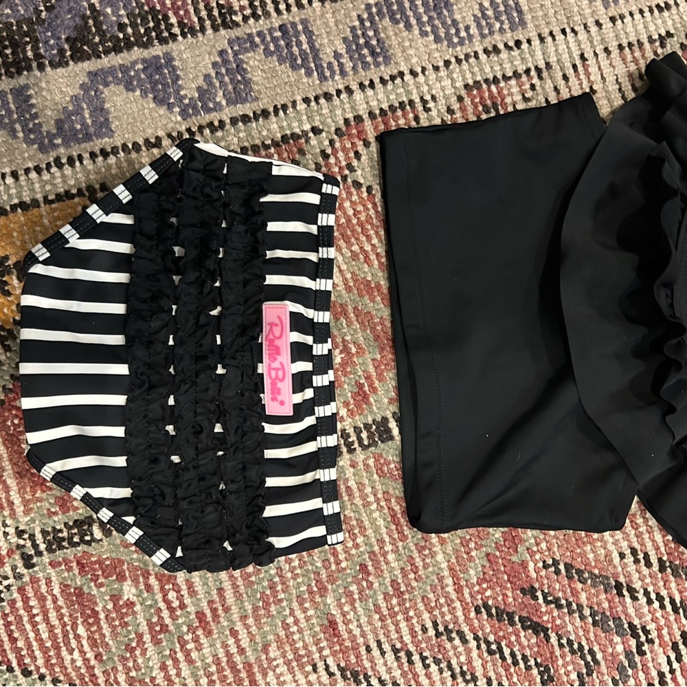 Ruffle Butts Black and White Striped Bikini Set